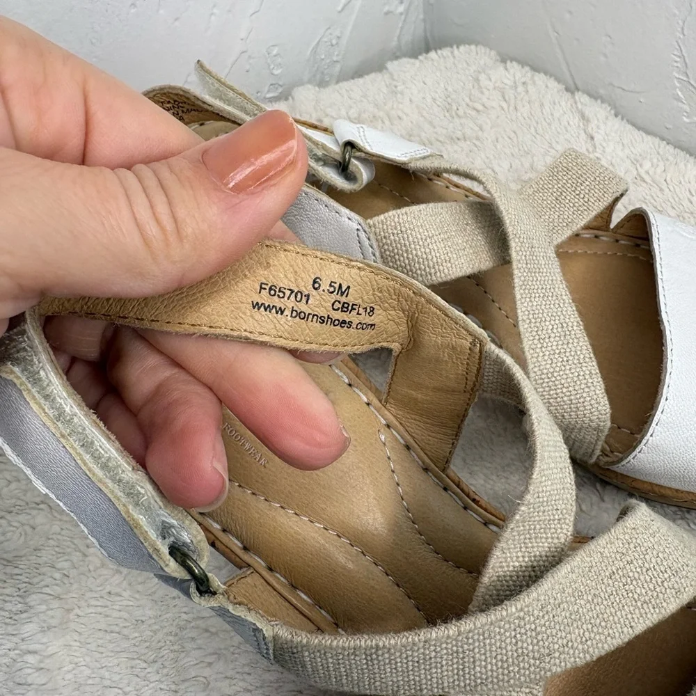 Born Hyuro White and Beige Cork Wedge Sandal size 6.5 like new condition.